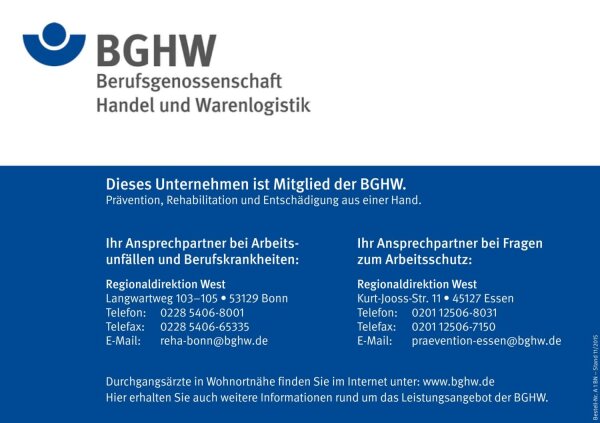 Aushang über die berufsgenossenschaftliche Zugehörigkeit - Bonn