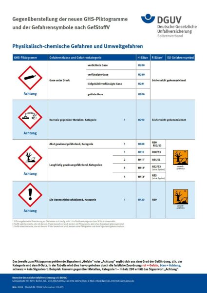 GHS-Plakat: Physikalisch-chemische Gefahren und Umweltgefahren (bisher BGI/GUV-I 8658-1)